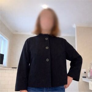 Louben Black Three Button Swing Jacket | Pleated Back | Size 8